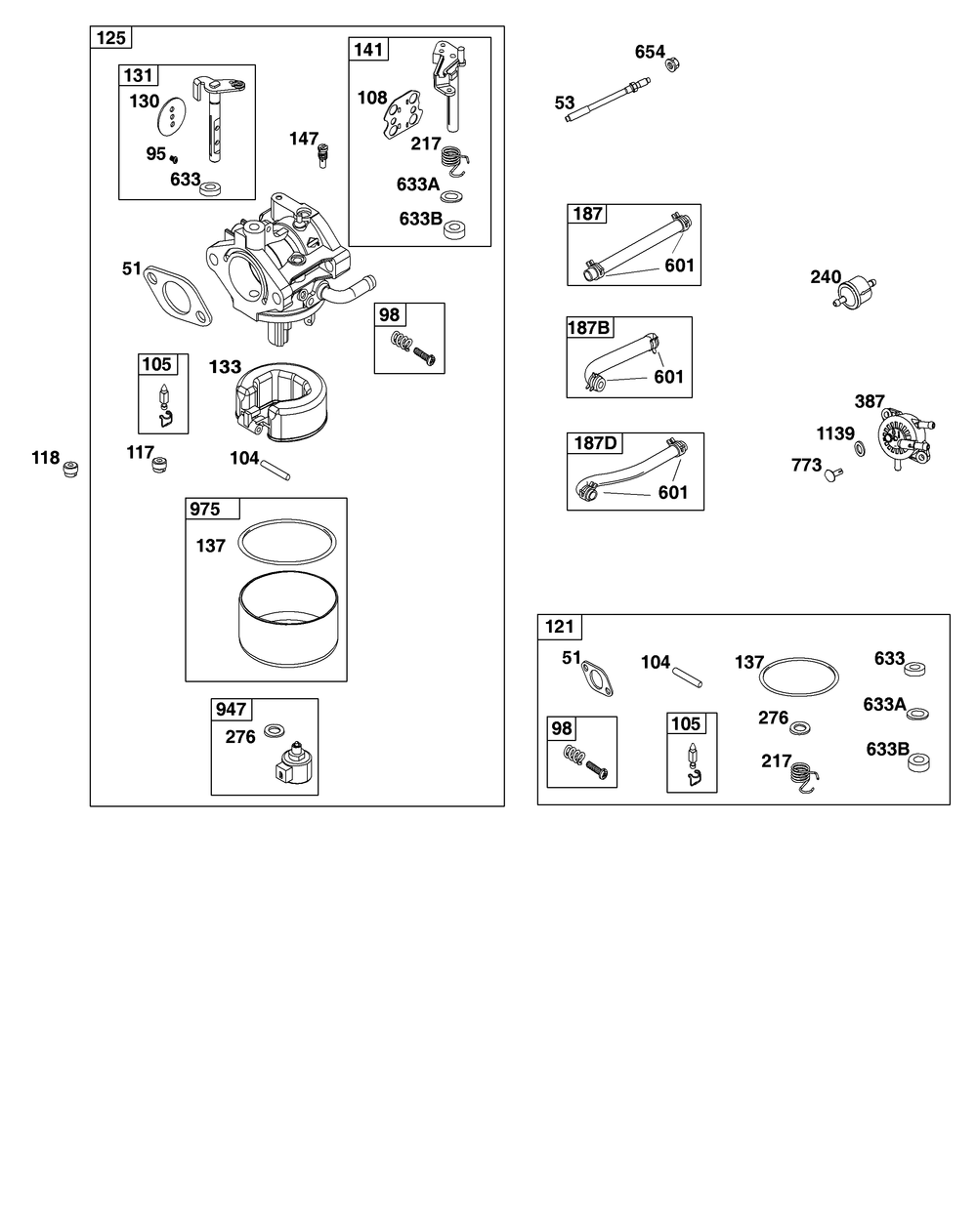 Carburetor And Fuel Supply Group Diagram and Parts List for 31R977-0058-B5 200000 - 399999 Briggs and Stratton Engine